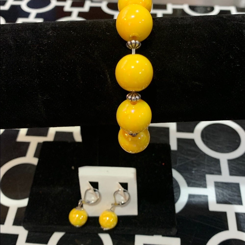 Yellow Beaded Necklace and Earring Set